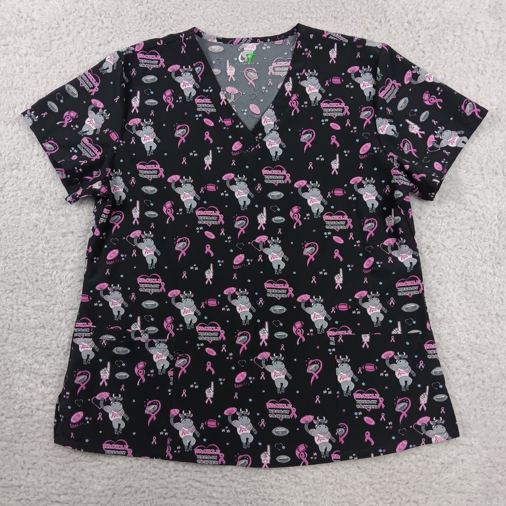 GT Performance Scrub Top Womens XL Black Tackle Breast Cancer 548BC-23